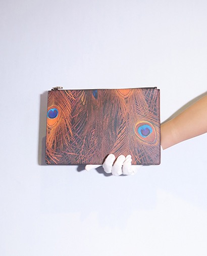Peacock Feather Print Clutch, front view